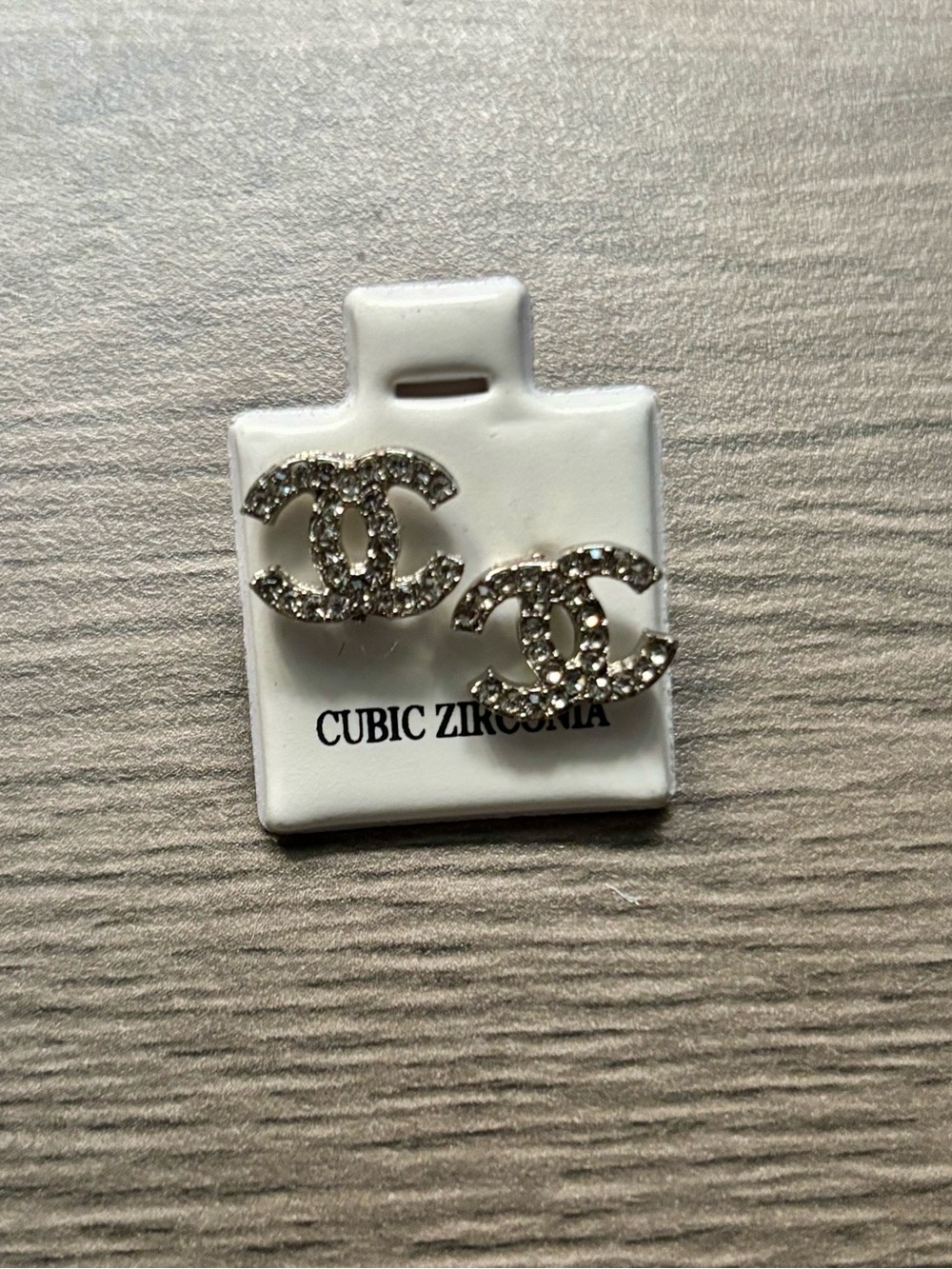 New cubic zirconia C C earrings silvertone